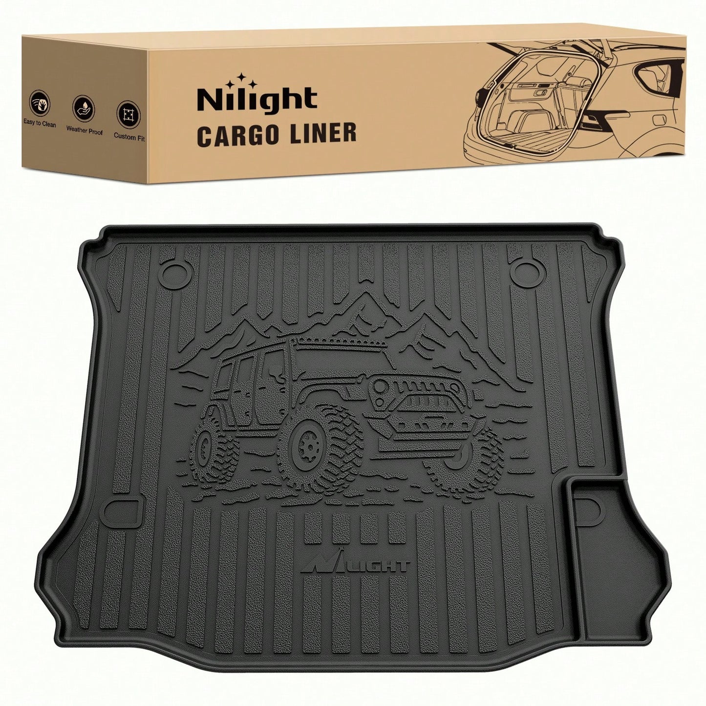 Nilight Rear Trunk Cargo Mat Compatible With Jeep Wrang Ler JK 2007-2012, All-Weather TPE Cargo Liner, Waterproof Anti-Slip Boot Floor Mat Accessories