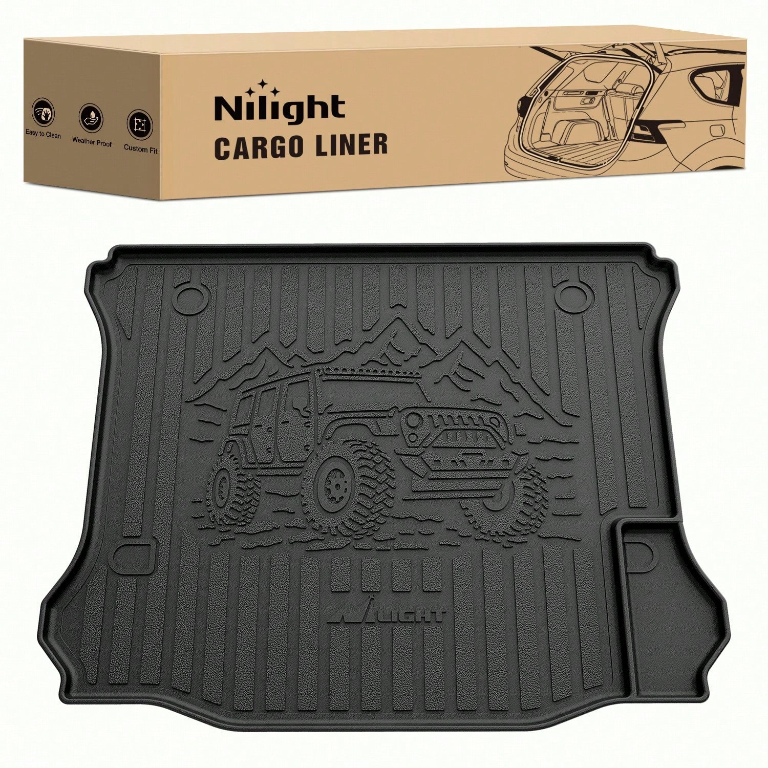 Nilight Rear Trunk Cargo Mat Compatible With Jeep Wrang Ler JK 2007-2012, All-Weather TPE Cargo Liner, Waterproof Anti-Slip Boot Floor Mat Accessories