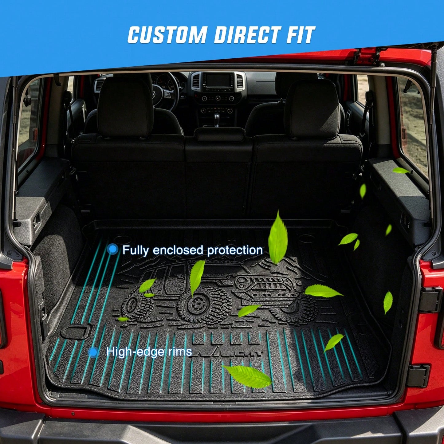 Nilight Rear Trunk Cargo Mat Compatible With Jeep Wrang Ler JK 2007-2012, All-Weather TPE Cargo Liner, Waterproof Anti-Slip Boot Floor Mat Accessories