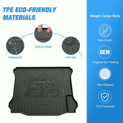 Nilight Rear Trunk Cargo Mat Compatible With Jeep Wrang Ler JK 2007-2012, All-Weather TPE Cargo Liner, Waterproof Anti-Slip Boot Floor Mat Accessories