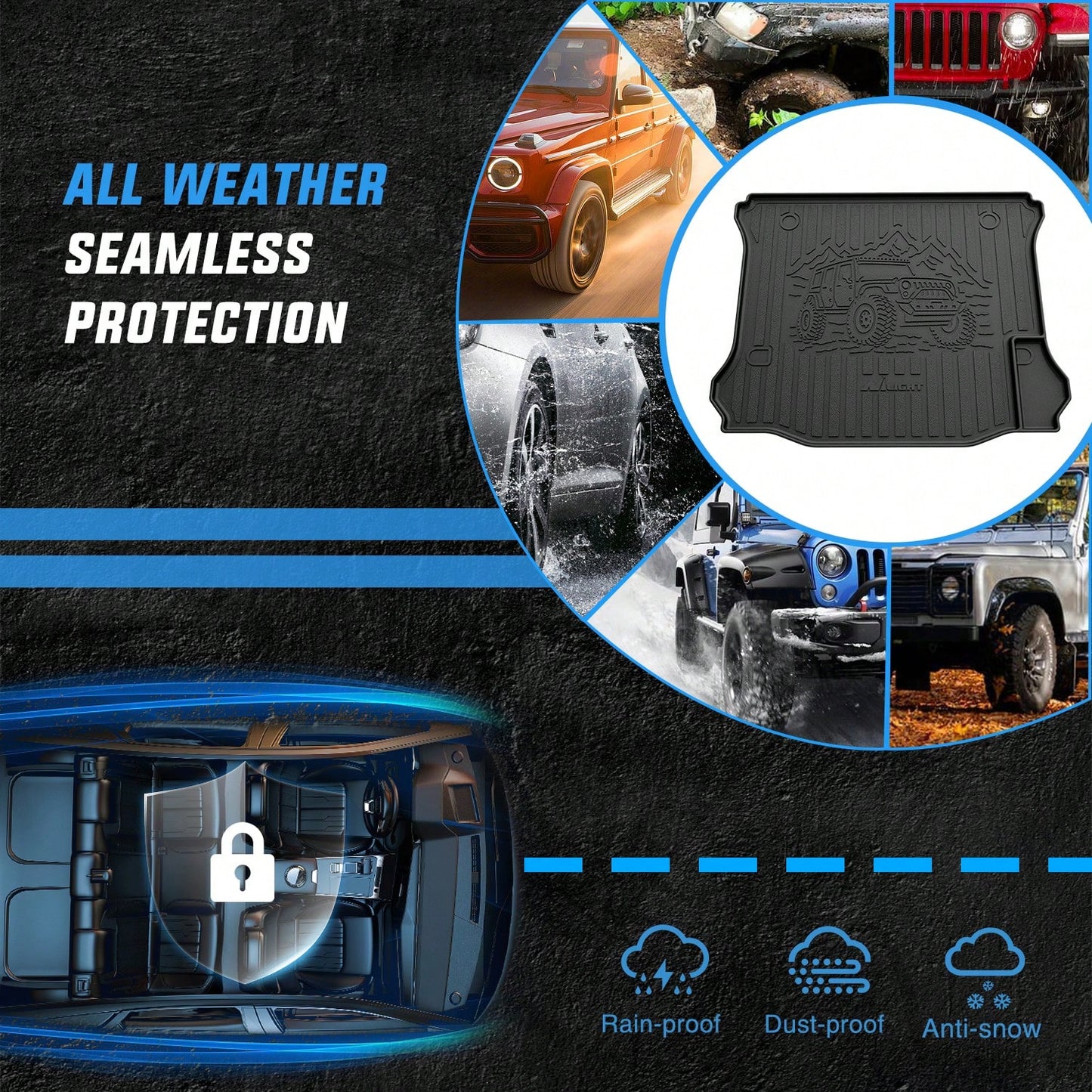 Nilight Rear Trunk Cargo Mat Compatible With Jeep Wrang Ler JK 2007-2012, All-Weather TPE Cargo Liner, Waterproof Anti-Slip Boot Floor Mat Accessories