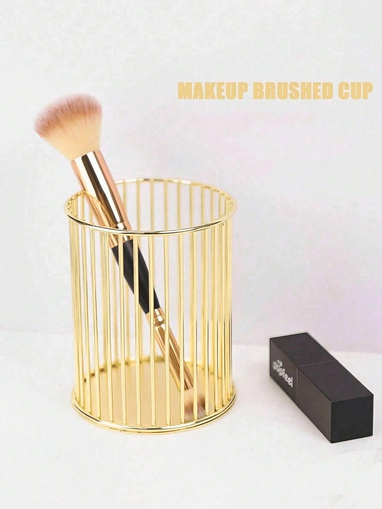 Nordic Style Gold Pen Holder And Makeup Brush Organizer- Portable Multi-Functional Desktop Storage, Can Store Cosmetics, Perfect For Home Desktop Decor, Study Room Storage, Also A Great Birthday Gift
