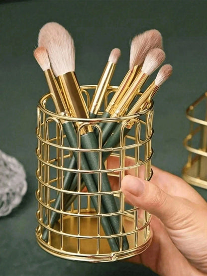 Nordic Style Gold Pen Holder And Makeup Brush Organizer- Portable Multi-Functional Desktop Storage, Can Store Cosmetics, Perfect For Home Desktop Decor, Study Room Storage, Also A Great Birthday Gift