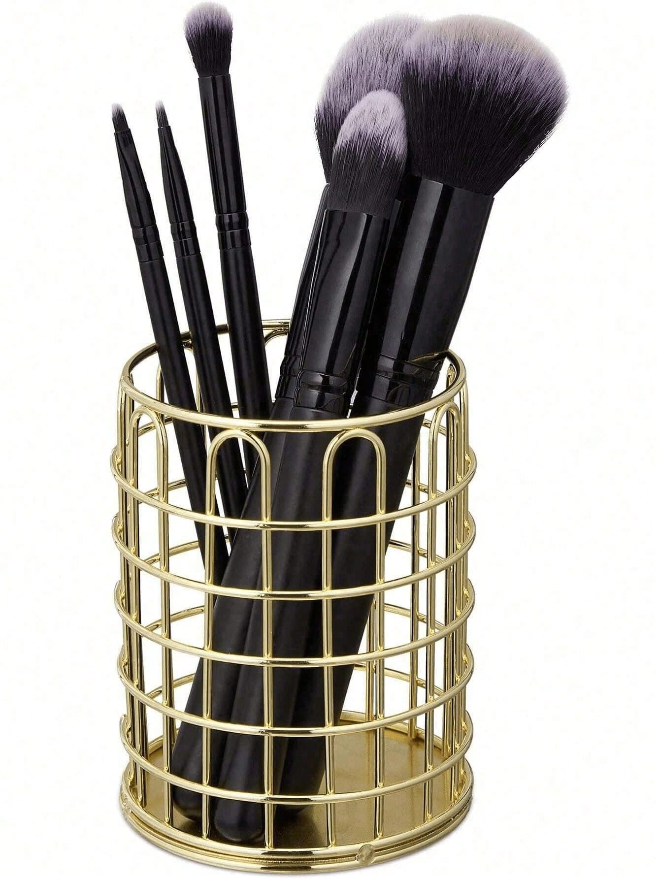 Nordic Style Gold Pen Holder And Makeup Brush Organizer- Portable Multi-Functional Desktop Storage, Can Store Cosmetics, Perfect For Home Desktop Decor, Study Room Storage, Also A Great Birthday Gift