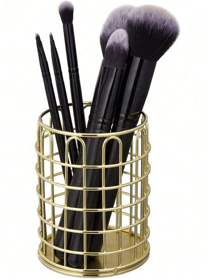 Nordic Style Gold Pen Holder And Makeup Brush Organizer- Portable Multi-Functional Desktop Storage, Can Store Cosmetics, Perfect For Home Desktop Decor, Study Room Storage, Also A Great Birthday Gift