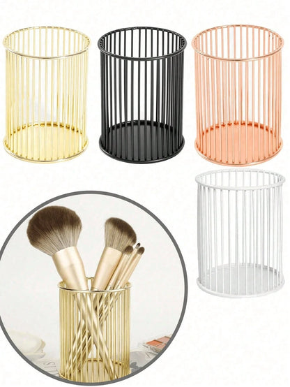 Nordic Style Gold Pen Holder And Makeup Brush Organizer- Portable Multi-Functional Desktop Storage, Can Store Cosmetics, Perfect For Home Desktop Decor, Study Room Storage, Also A Great Birthday Gift