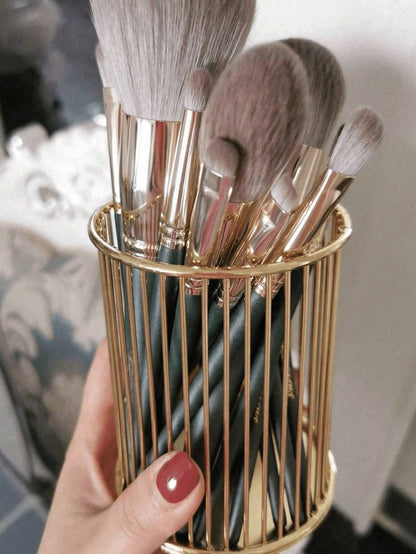 Nordic Style Gold Pen Holder And Makeup Brush Organizer- Portable Multi-Functional Desktop Storage, Can Store Cosmetics, Perfect For Home Desktop Decor, Study Room Storage, Also A Great Birthday Gift