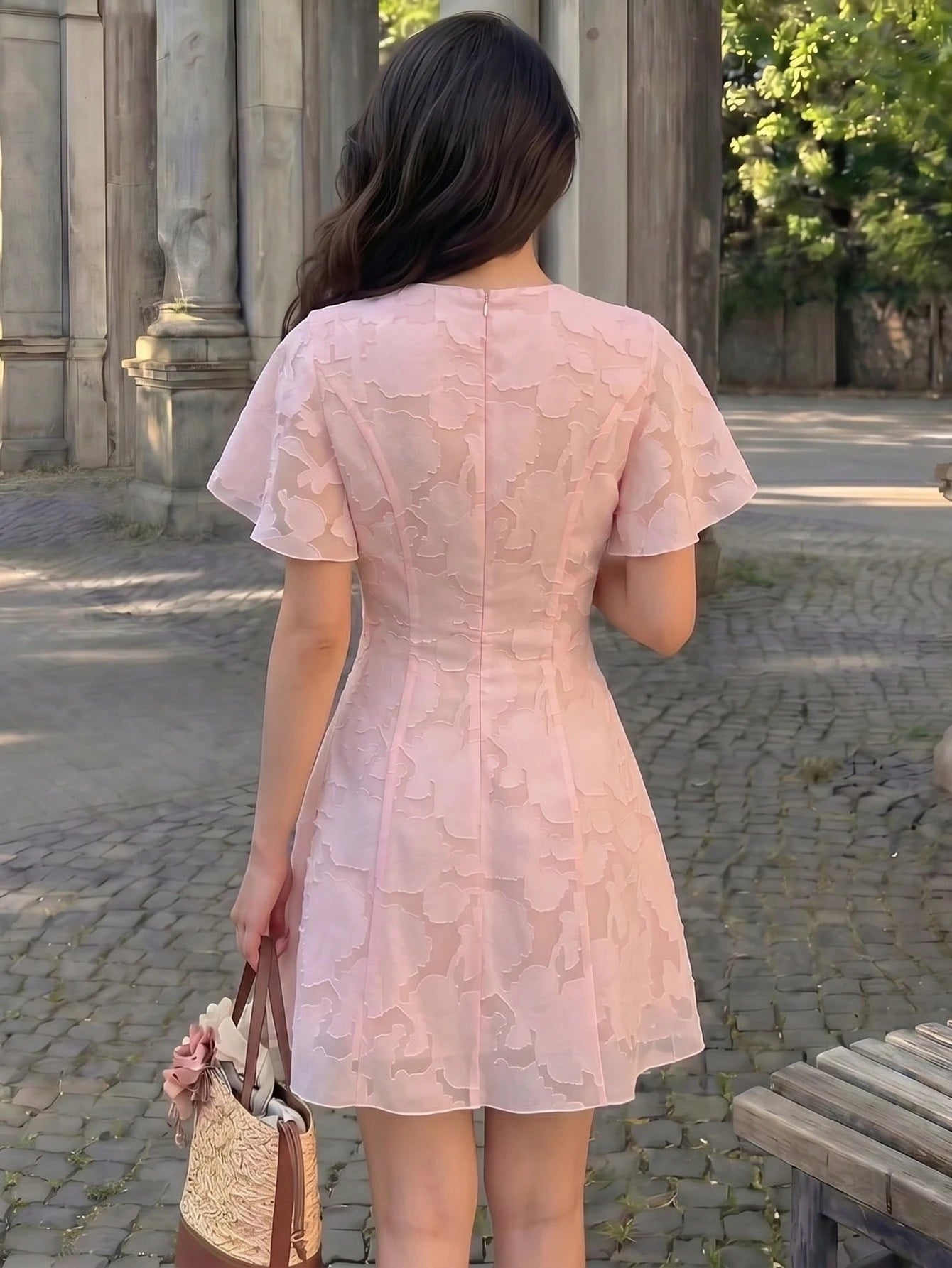 NOVVYNE Women's Spring/Summer Pink Woven Cutout Waist Flare Short Sleeve Romantic Mini Dress Summer Dresses For Women Pink Dress Summer Outfits