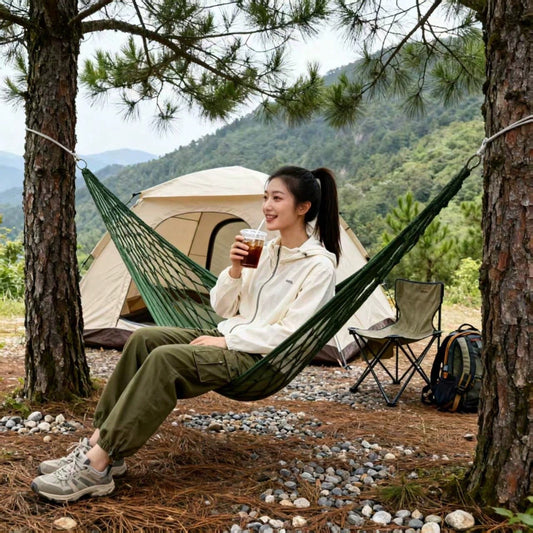 Nylon Rope Mesh Hammock, Outdoor Sleeping Net Bed, Portable Camping Garden Beach Yard Travel Hammock, Hanging Bed Swing