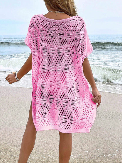 NZZOF Plus Size Women's Fashion Casual Hollow Out Cover Up Top (Swimsuit Not Included) Vacation Beach Pink Summer