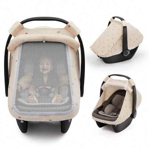 Oaoleer 1PC Car Seat Cover Baby, Carseat Covers Girl Boy, Breathable Muslin Cotton, Large Mesh Window, Infant Car Seat Canopy Baby Carrier Cover