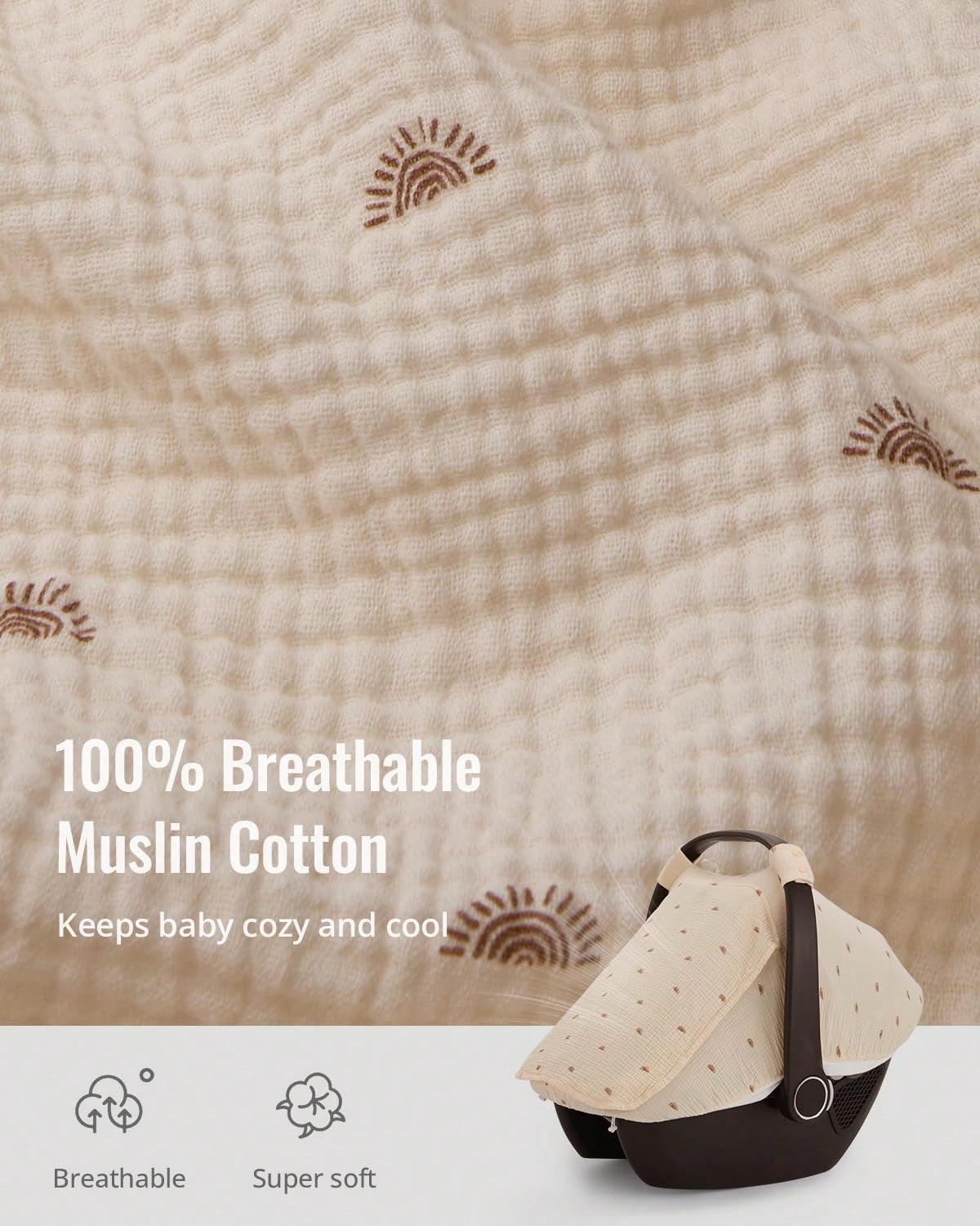 Oaoleer 1PC Car Seat Cover Baby, Carseat Covers Girl Boy, Breathable Muslin Cotton, Large Mesh Window, Infant Car Seat Canopy Baby Carrier Cover