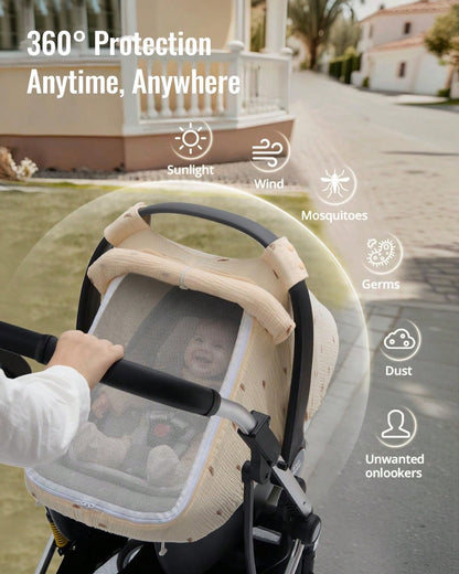 Oaoleer 1PC Car Seat Cover Baby, Carseat Covers Girl Boy, Breathable Muslin Cotton, Large Mesh Window, Infant Car Seat Canopy Baby Carrier Cover