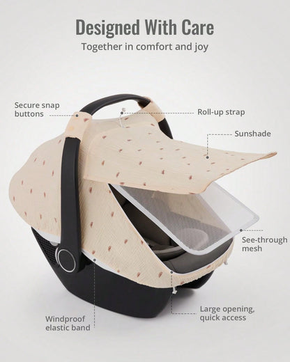 Oaoleer 1PC Car Seat Cover Baby, Carseat Covers Girl Boy, Breathable Muslin Cotton, Large Mesh Window, Infant Car Seat Canopy Baby Carrier Cover