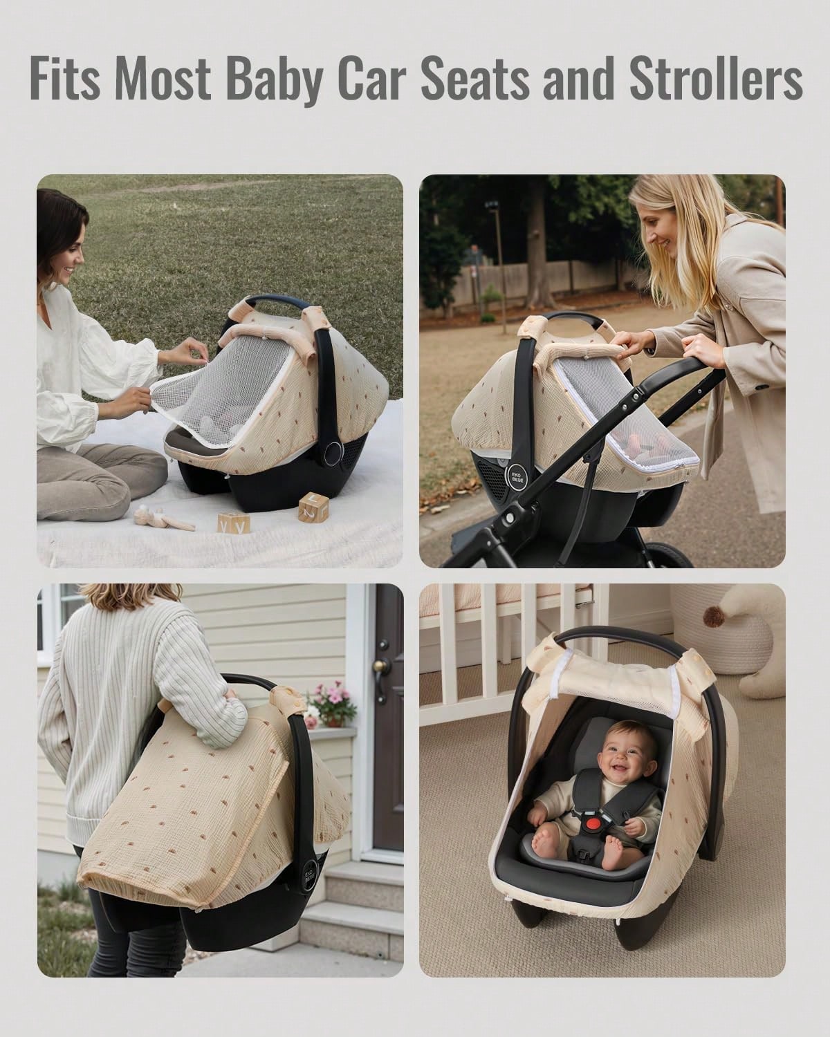 Oaoleer 1PC Car Seat Cover Baby, Carseat Covers Girl Boy, Breathable Muslin Cotton, Large Mesh Window, Infant Car Seat Canopy Baby Carrier Cover