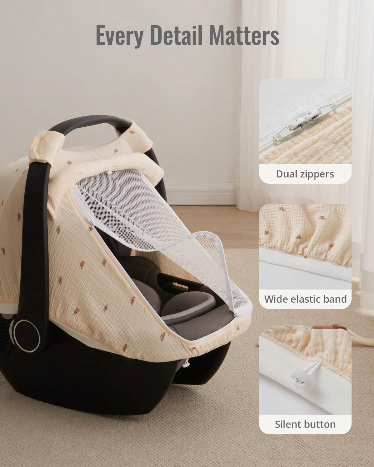 Oaoleer 1PC Car Seat Cover Baby, Carseat Covers Girl Boy, Breathable Muslin Cotton, Large Mesh Window, Infant Car Seat Canopy Baby Carrier Cover