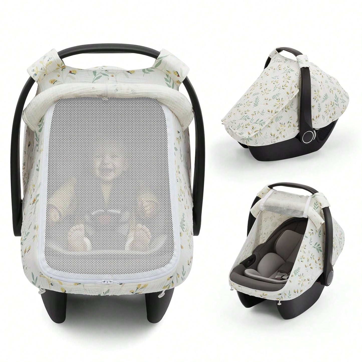 Oaoleer 1PC Car Seat Cover Baby, Carseat Covers Girl Boy, Breathable Muslin Cotton, Large Mesh Window, Infant Car Seat Canopy Baby Carrier Cover