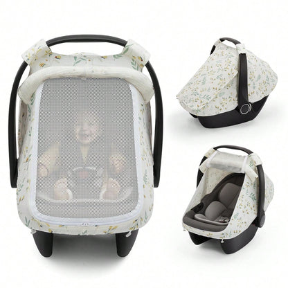 Oaoleer 1PC Car Seat Cover Baby, Carseat Covers Girl Boy, Breathable Muslin Cotton, Large Mesh Window, Infant Car Seat Canopy Baby Carrier Cover