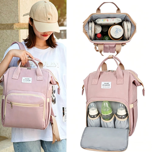 Oaoleer 1pc New Foldable Bed Diaper Backpack, Waterproof And Wear-Resistant, Large Capacity, For Travel, Outings And Daily Use