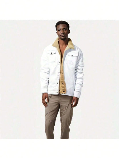 Official Flagship Store Boyfriend Gifts Men's Clothing Men's Winter Sherpa Lined Warm Trucker Coat Multi Pocket Casual Collared Menswear Tops Outdoor Long Sleeve Fashion Menswear Men's Cargo Casual Fl