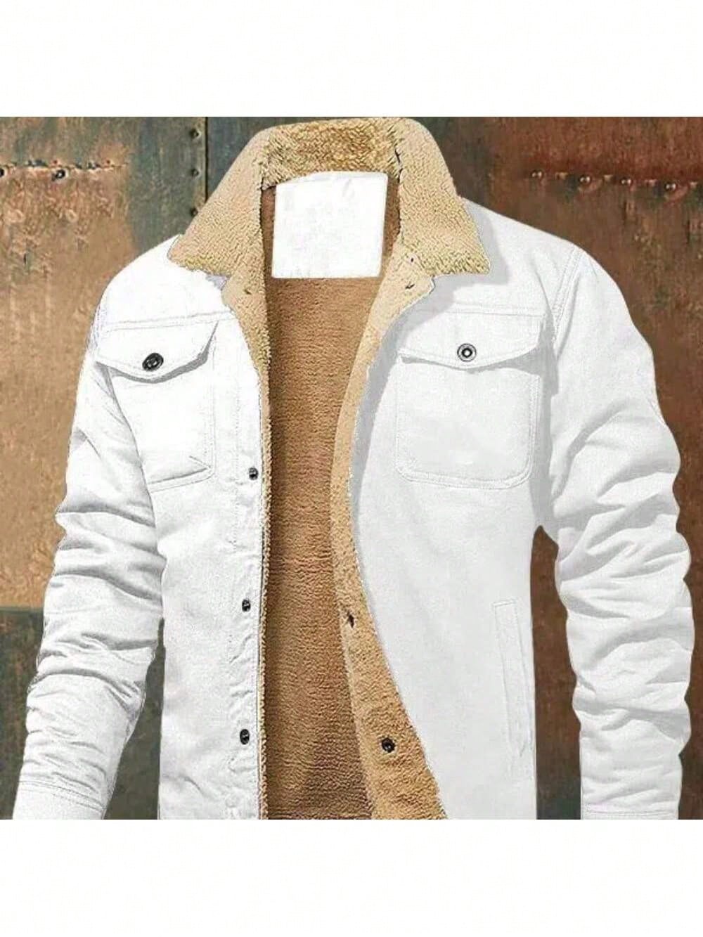 Official Flagship Store Boyfriend Gifts Men's Clothing Men's Winter Sherpa Lined Warm Trucker Coat Multi Pocket Casual Collared Menswear Tops Outdoor Long Sleeve Fashion Menswear Men's Cargo Casual Fl