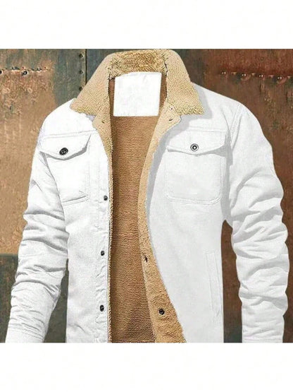 Official Flagship Store Boyfriend Gifts Men's Clothing Men's Winter Sherpa Lined Warm Trucker Coat Multi Pocket Casual Collared Menswear Tops Outdoor Long Sleeve Fashion Menswear Men's Cargo Casual Fl