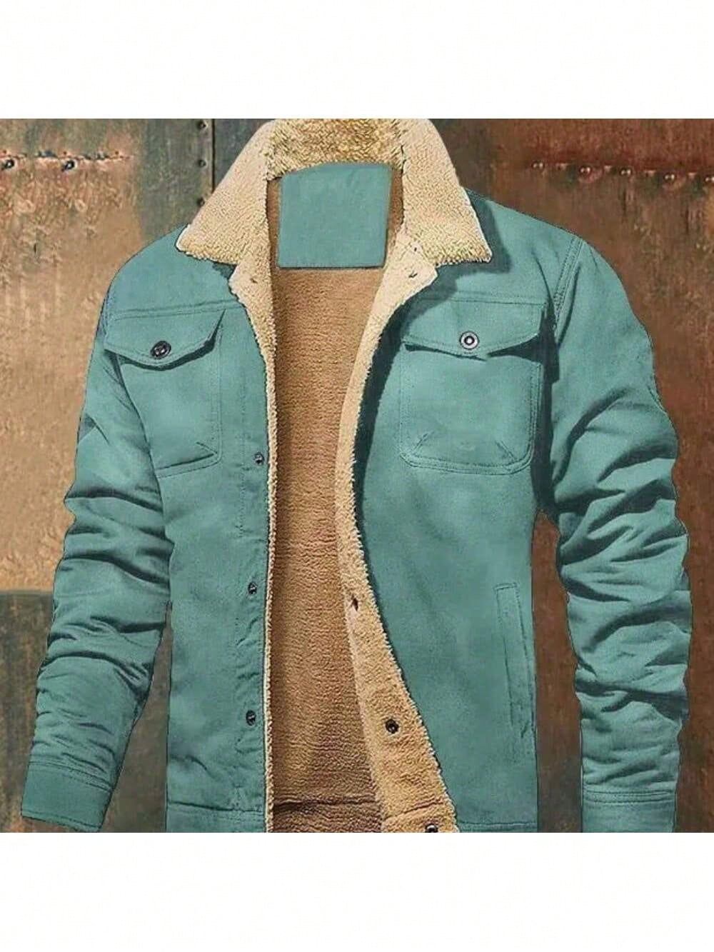 Official Flagship Store Boyfriend Gifts Men's Clothing Men's Winter Sherpa Lined Warm Trucker Coat Multi Pocket Casual Collared Menswear Tops Outdoor Long Sleeve Fashion Menswear Men's Cargo Casual Fl