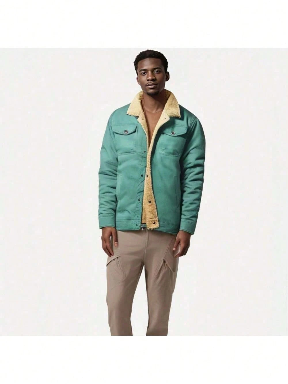 Official Flagship Store Boyfriend Gifts Men's Clothing Men's Winter Sherpa Lined Warm Trucker Coat Multi Pocket Casual Collared Menswear Tops Outdoor Long Sleeve Fashion Menswear Men's Cargo Casual Fl