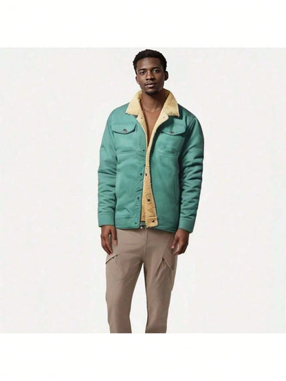 Official Flagship Store Boyfriend Gifts Men's Clothing Men's Winter Sherpa Lined Warm Trucker Coat Multi Pocket Casual Collared Menswear Tops Outdoor Long Sleeve Fashion Menswear Men's Cargo Casual Fl