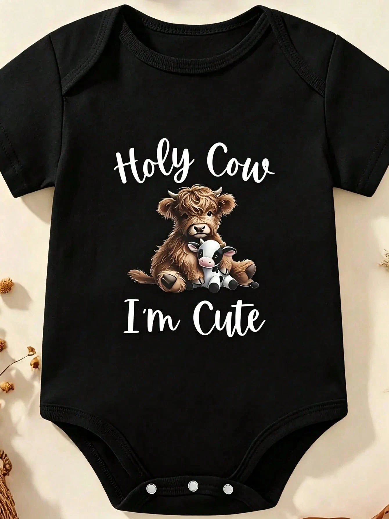 Oh My God, I'm So Adorable! Cartoon-Style High-Collared Cow And Calf Pattern One-Piece Dress