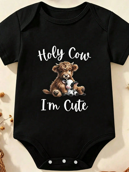 Oh My God, I'm So Adorable! Cartoon-Style High-Collared Cow And Calf Pattern One-Piece Dress