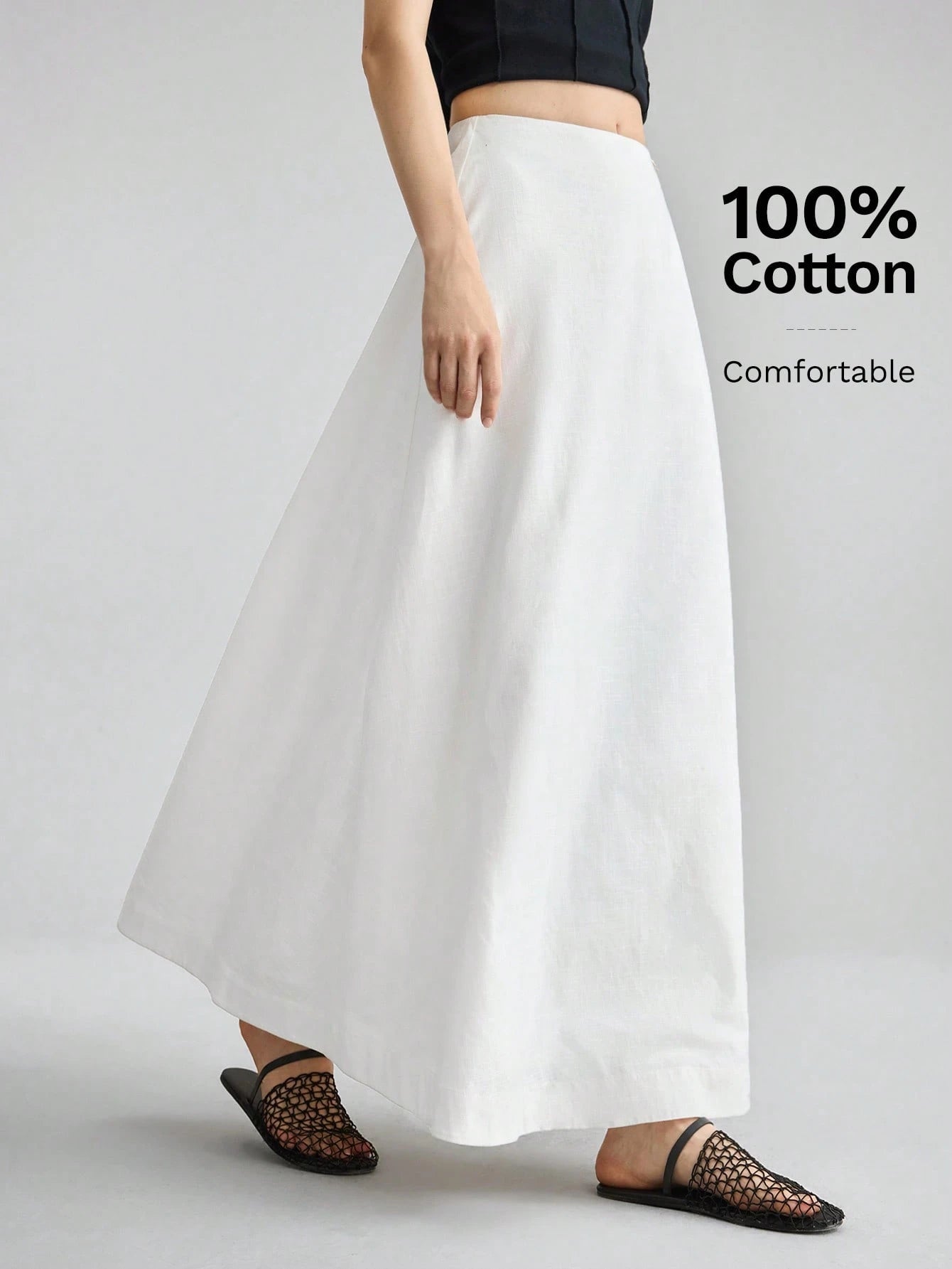 Ontre Women's White Summer Basic Vacation A-Line Skirt, Bamboo Texture Soft Thick Fabric With Pockets,Elegant Boho Vintage Style Office Attire