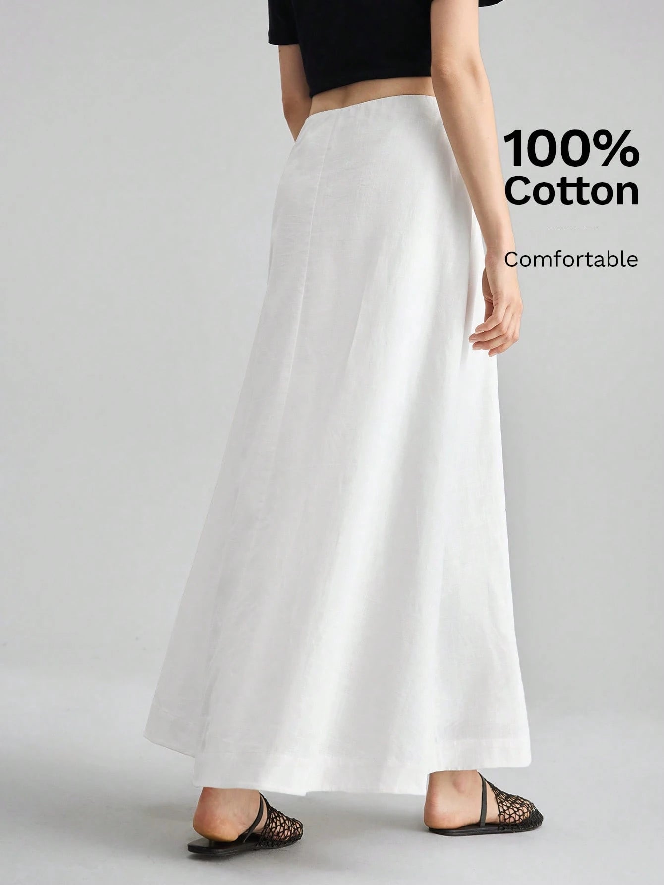 Ontre Women's White Summer Basic Vacation A-Line Skirt, Bamboo Texture Soft Thick Fabric With Pockets,Elegant Boho Vintage Style Office Attire