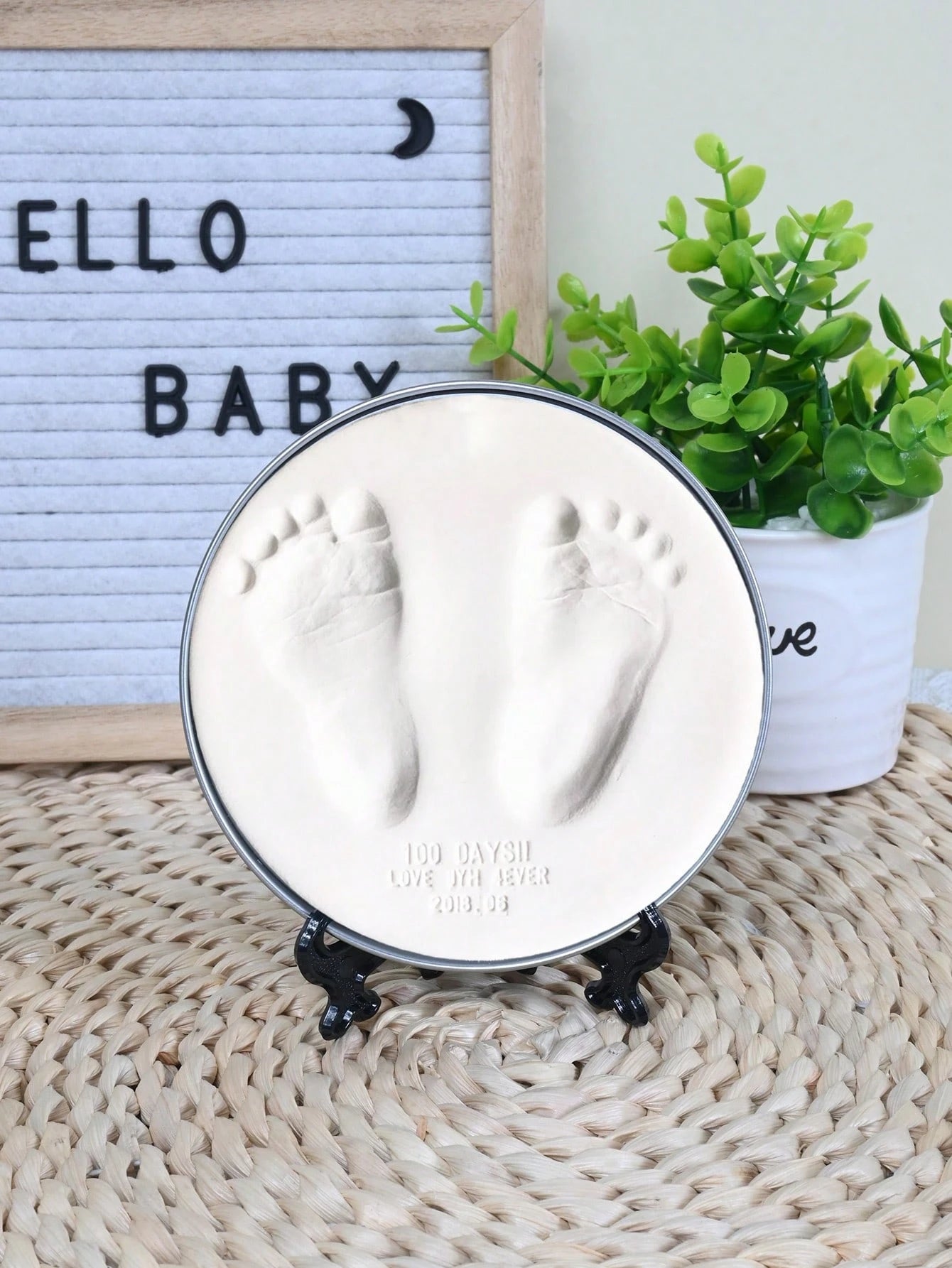 Optional (S=1 Pack 25g Clay + 1 Holder + 1 S Size Round Mold)/ (M=1 Pack 45g Clay + 1 Holder + 1 M Size Round Mold)/ Set=S+M/ Baby 100 Days, 1st Birthday Gift, Newborn Growth Keepsake, Clay For Mak