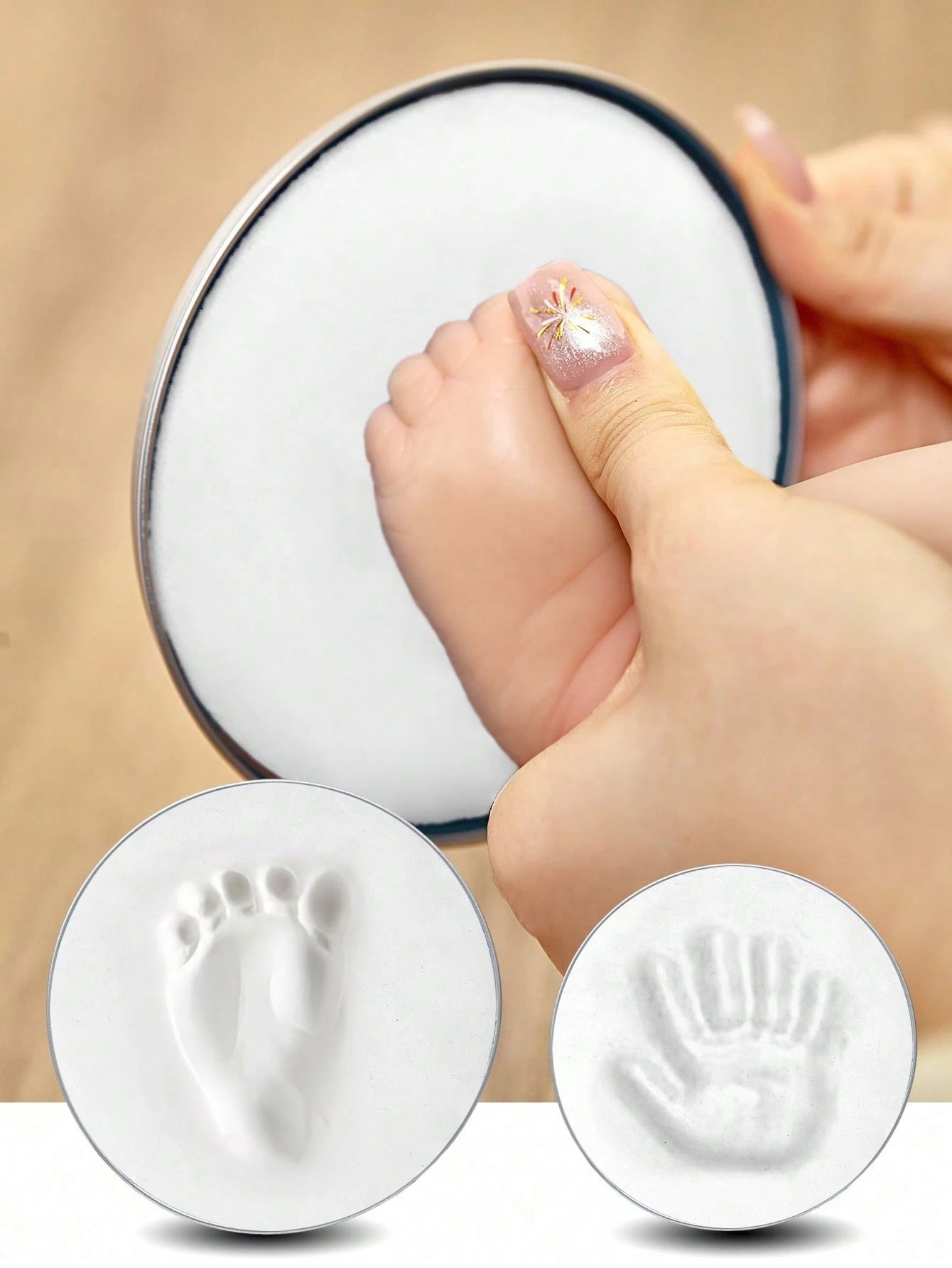 Optional (S=1 Pack 25g Clay + 1 Holder + 1 S Size Round Mold)/ (M=1 Pack 45g Clay + 1 Holder + 1 M Size Round Mold)/ Set=S+M/ Baby 100 Days, 1st Birthday Gift, Newborn Growth Keepsake, Clay For Mak