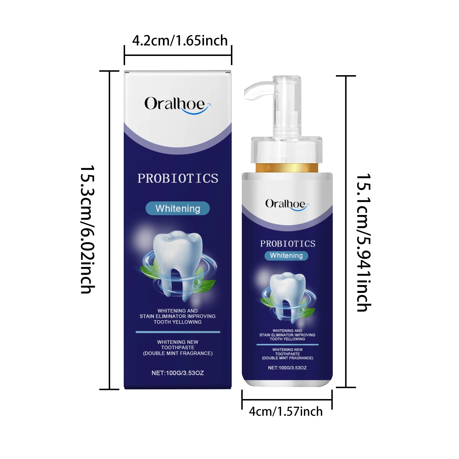 oralhoe Whitening Toothpaste 100g, Probiotic Mint Toothpaste For Surface Stains Yellowing Fresh Breath, Gentle Tooth Cleaning Paste With Hydroxyapatite, Daily Oral Care Pump Bottle