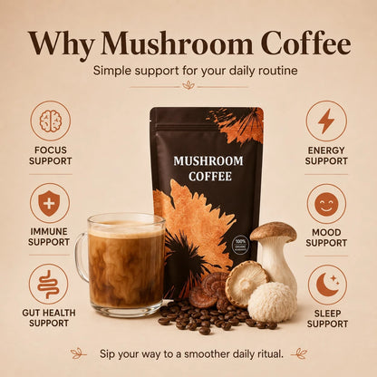 Organic Mushroom Coffee 1pack (90 Servings)| 6 Adaptogens + MCT Oil, Lion's Mane For Focus – USA Instant – Fuel Energy, Support Digestion & Immunity!