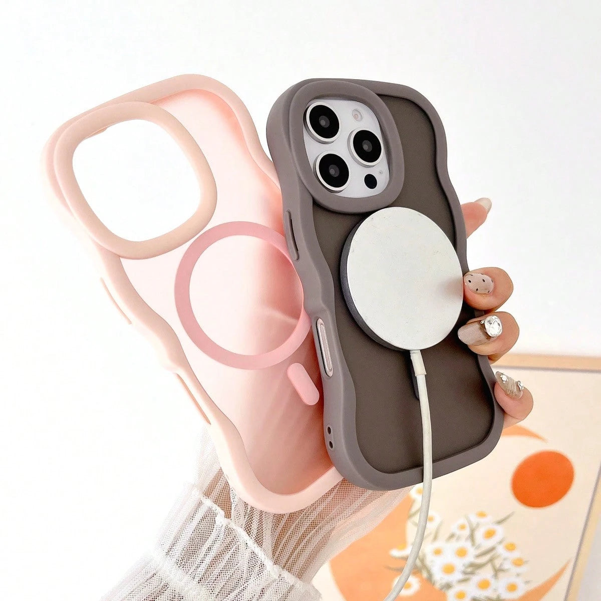 OroBelle High Quality Frosted Advanced Magnetic Wave Silicone Skin Feel Phone Case Compatible With IPhone16 15 14 13 12 11 Pro Max Plus,Thickened Anti-Drop Casing Protector Shockproof No Fingerprint