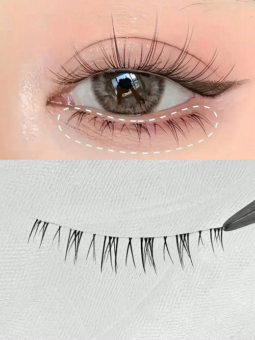 Outopen Natural Lashes Lower False Eyelashes, 5 Pairs, Clear Bands, Slender Natural Look, Japanese Manga Style Spiky Anime Lower Lashes, Dramatic DIY Cosplay Strip Lashes, Reusable