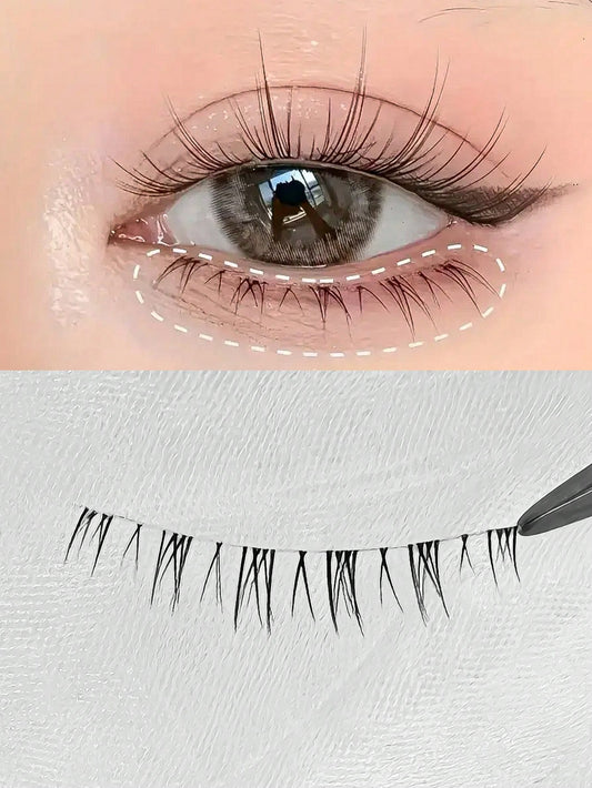 Outopen Natural Lashes Lower False Eyelashes, 5 Pairs, Clear Bands, Slender Natural Look, Japanese Manga Style Spiky Anime Lower Lashes, Dramatic DIY Cosplay Strip Lashes, Reusable