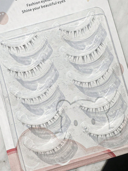 Outopen Natural Lashes Lower False Eyelashes, 5 Pairs, Clear Bands, Slender Natural Look, Japanese Manga Style Spiky Anime Lower Lashes, Dramatic DIY Cosplay Strip Lashes, Reusable