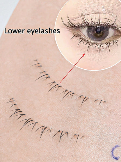 Outopen Natural Lashes Lower False Eyelashes, 5 Pairs, Clear Bands, Slender Natural Look, Japanese Manga Style Spiky Anime Lower Lashes, Dramatic DIY Cosplay Strip Lashes, Reusable