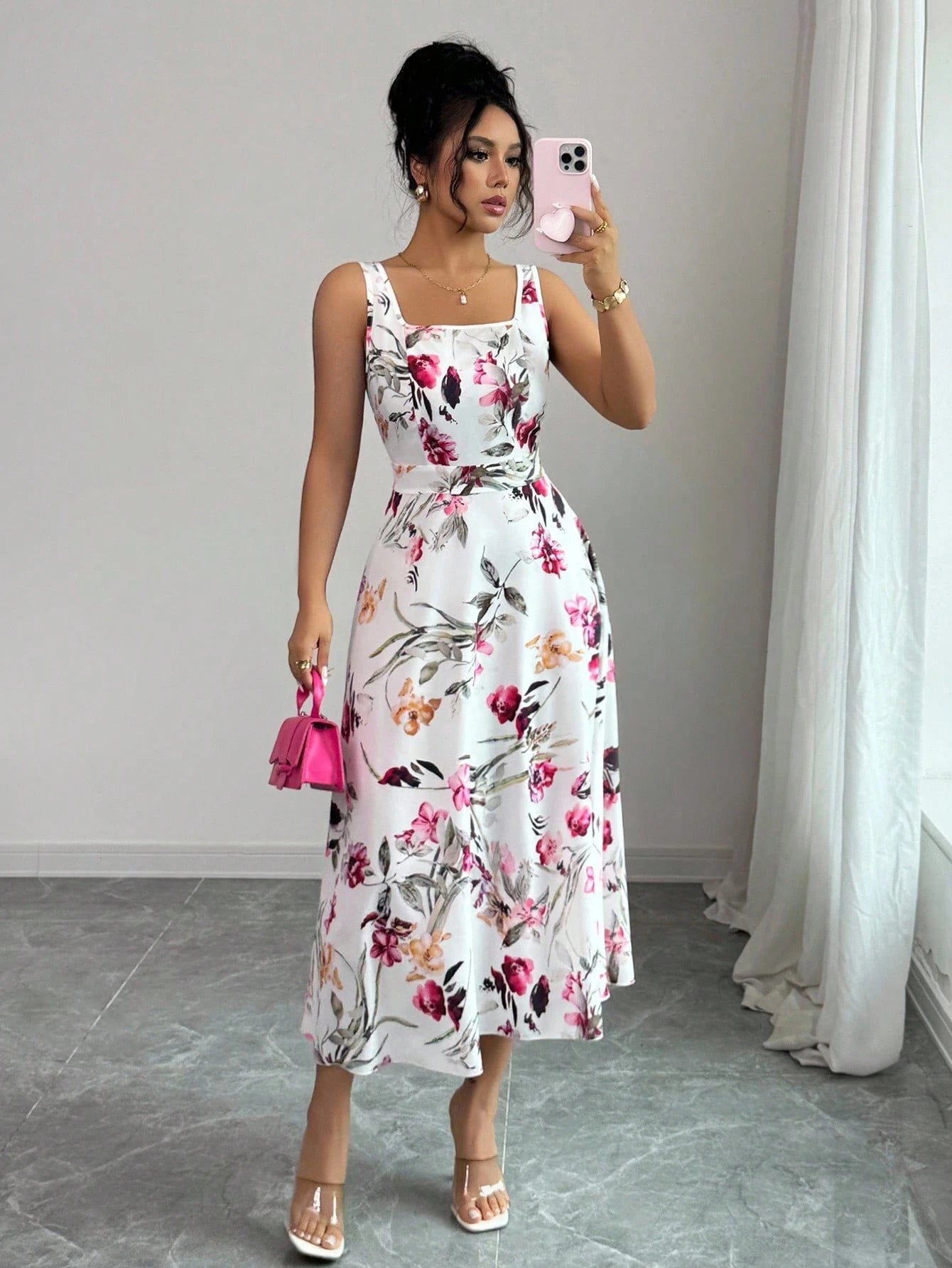 Pariaura Women's Fashionable Elegant Printed Waist Dress