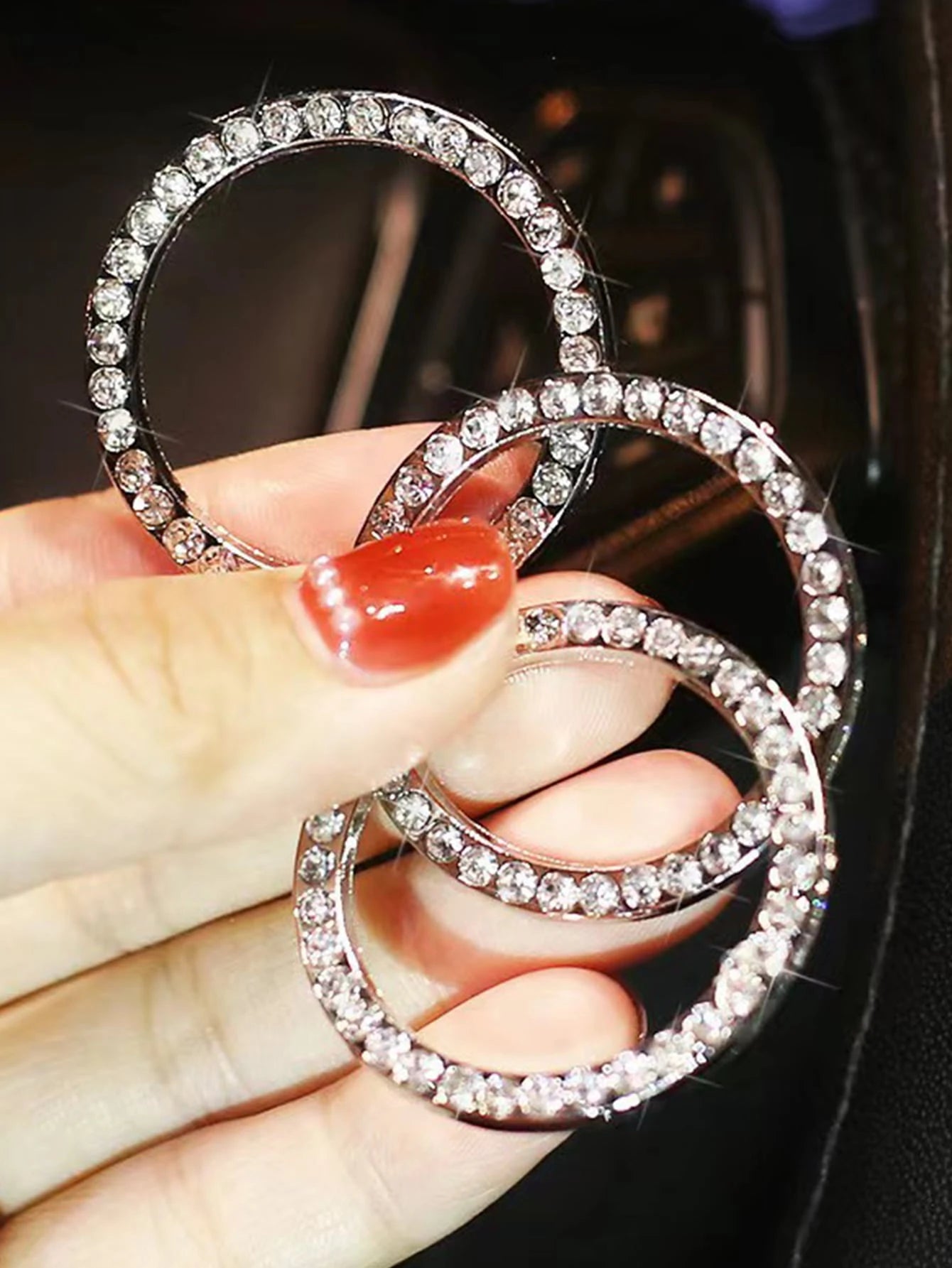(Pay Attention To The Size, Not Suitable For All Cars ) 3.8cm Car One Key Start Button Decorative Ring With Diamond Inlaid Crystal Ignition Ring White