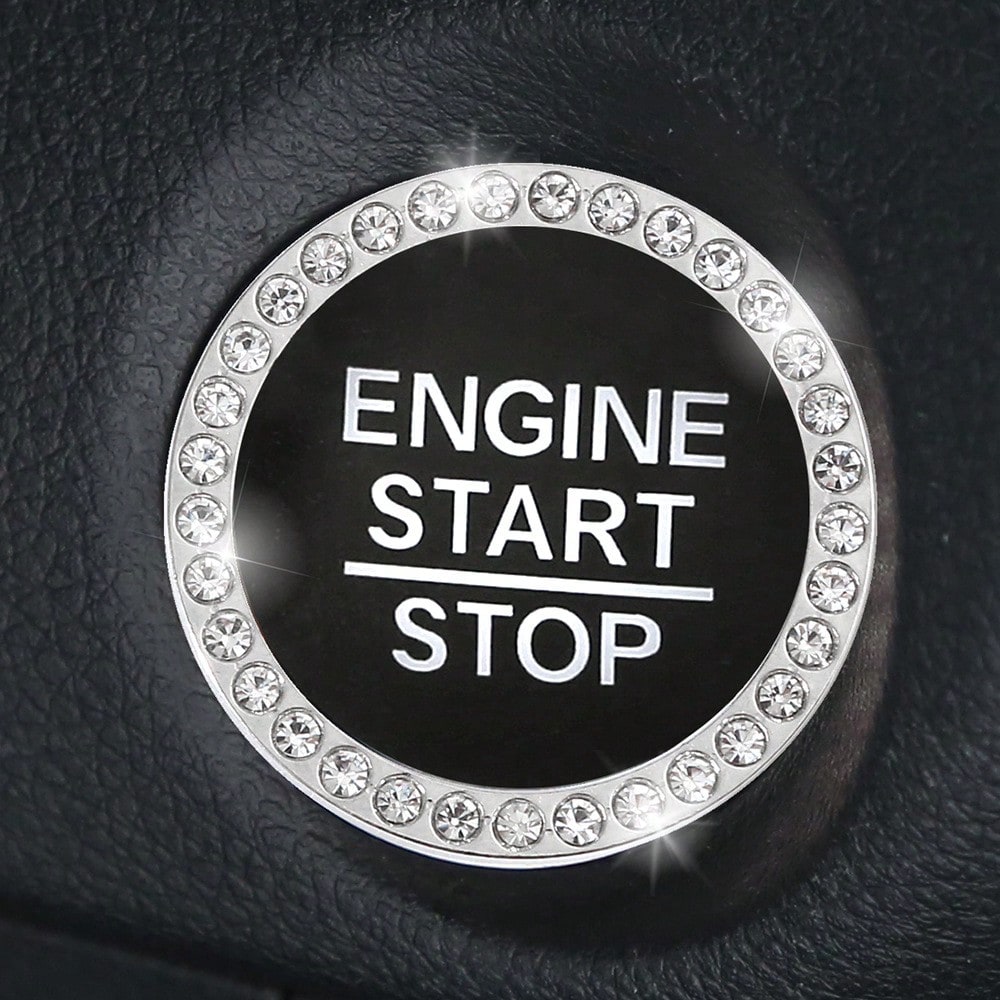 (Pay Attention To The Size, Not Suitable For All Cars ) 3.8cm Car One Key Start Button Decorative Ring With Diamond Inlaid Crystal Ignition Ring White