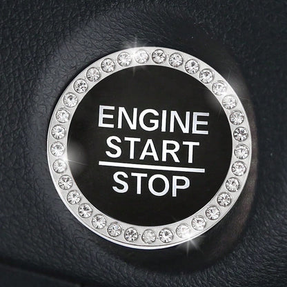 (Pay Attention To The Size, Not Suitable For All Cars ) 3.8cm Car One Key Start Button Decorative Ring With Diamond Inlaid Crystal Ignition Ring White