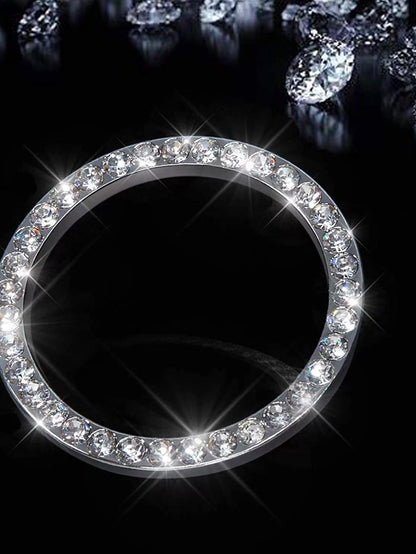 (Pay Attention To The Size, Not Suitable For All Cars ) 3.8cm Car One Key Start Button Decorative Ring With Diamond Inlaid Crystal Ignition Ring White