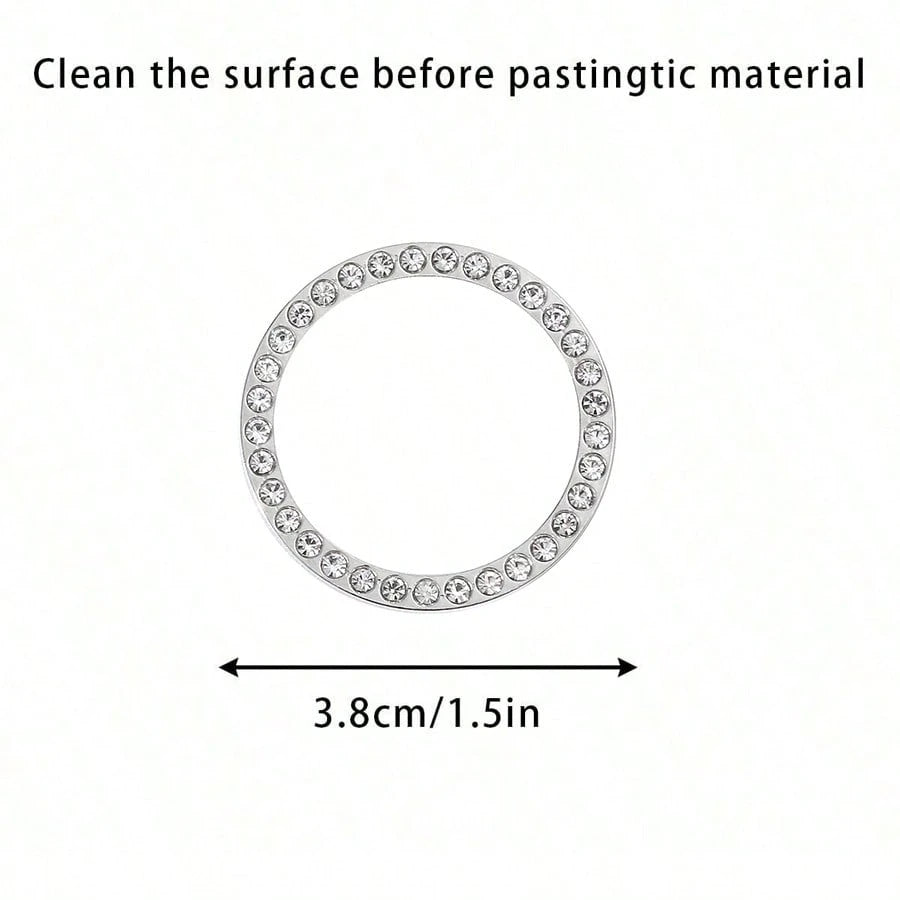 (Pay Attention To The Size, Not Suitable For All Cars ) 3.8cm Car One Key Start Button Decorative Ring With Diamond Inlaid Crystal Ignition Ring White