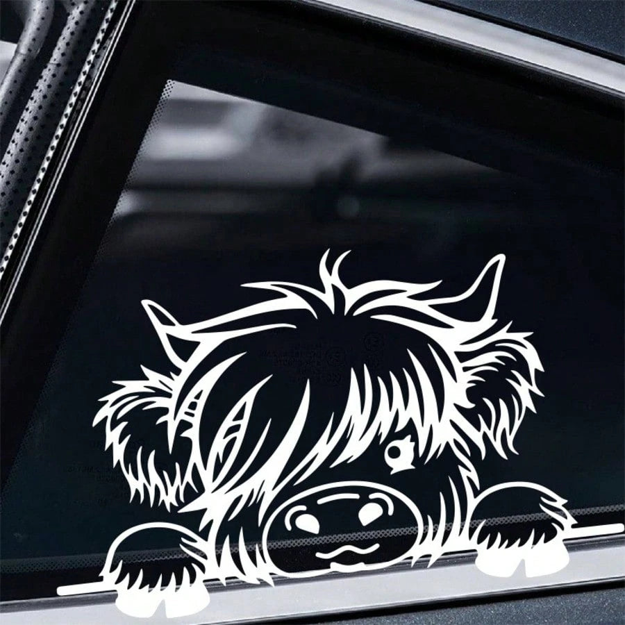 Peeking Cow Car Decal – Cute Animal Vinyl Sticker For Rear Window Or Bumper, Self-Adhesive, Glossy Finish, Outline Design