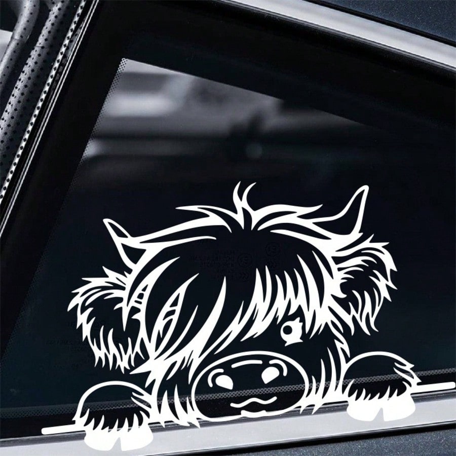 Peeking Cow Car Decal – Cute Animal Vinyl Sticker For Rear Window Or Bumper, Self-Adhesive, Glossy Finish, Outline Design